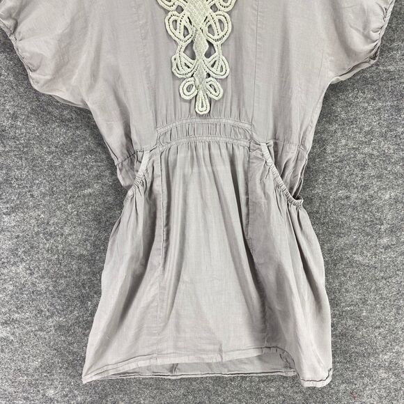Ash & Sara Sheath Dress Women M Gray Embroidered Short Sleeve Lace Elastic Waist - Picture 4 of 8